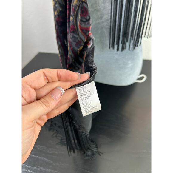 Vtg Shawl -70 x19"- Crushed Velvet Burnout- Red Black Gold fringe whimsigoth - Picture 8 of 15